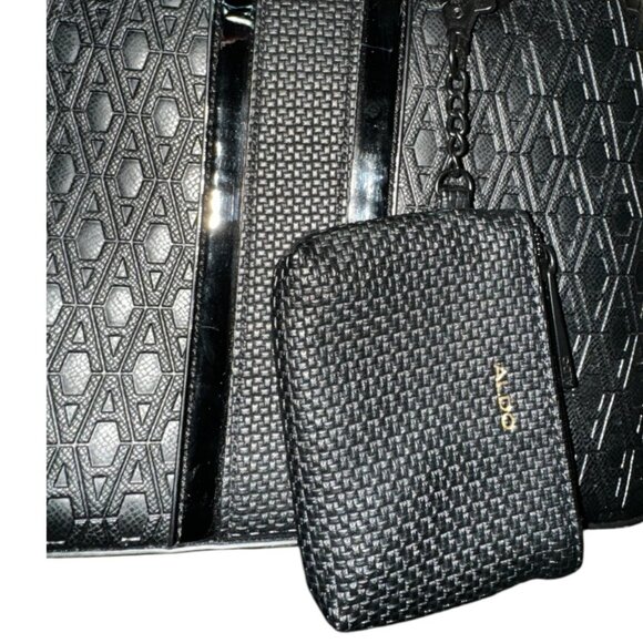 Aldo Black Textured Dome Satchel Handbag & Wallet Pouch - Picture 7 of 8